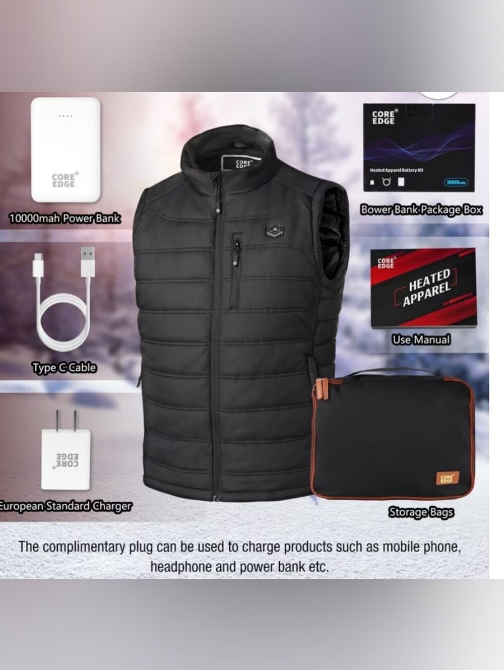 Core Edge Down Heated Vest (No Hood) + Battery 10,000mah+ travel bag! 2XL
